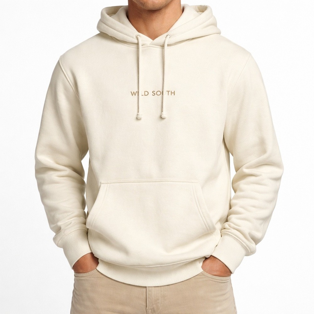 Wild South Summit Hoodie Mens S Cream Graphic Logo Sweatshirt Streetwear Minimal